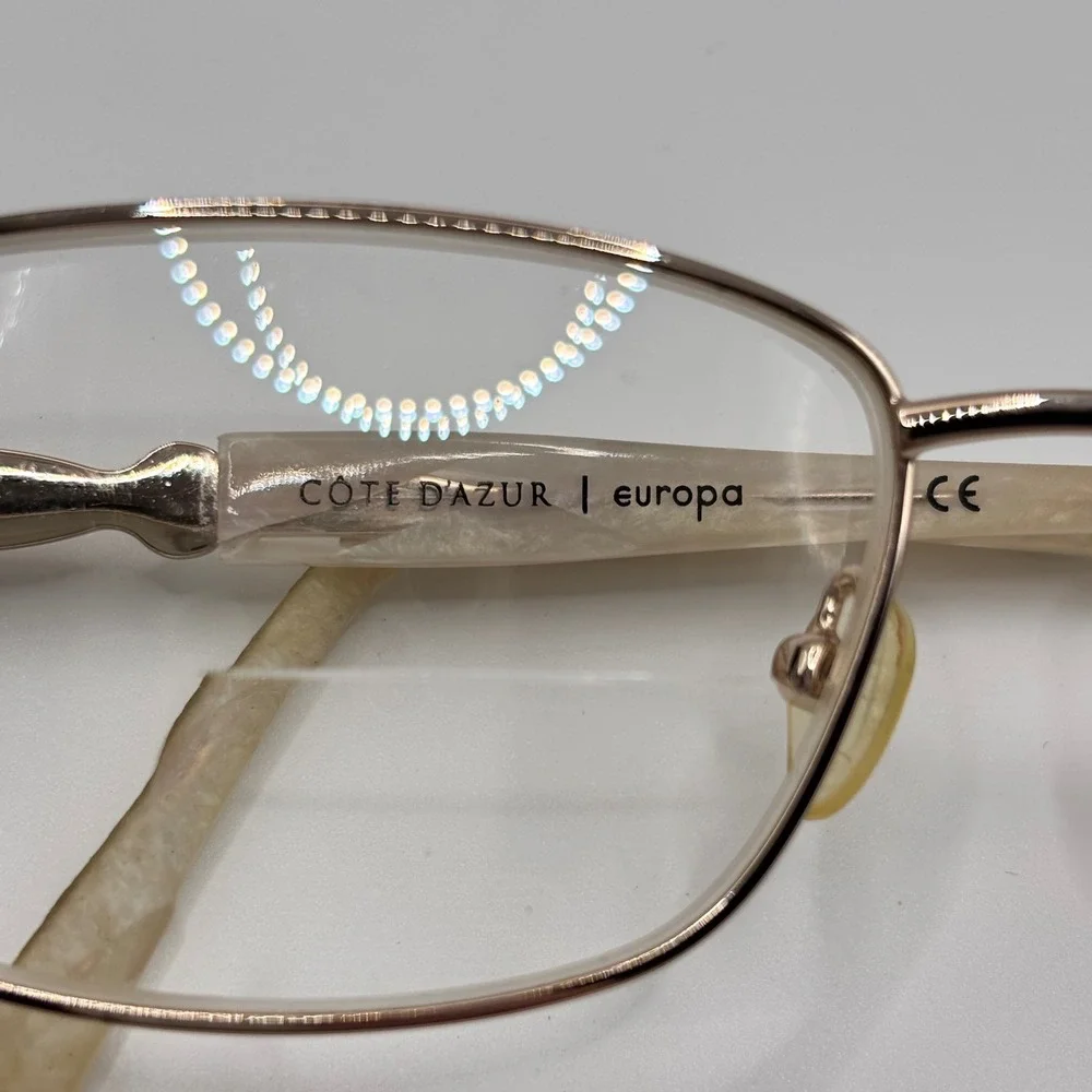 Vintage Librarian Eyeglasses Côte d'Azur‎ 53-17-135 Gold Metal Rhinestone Italy